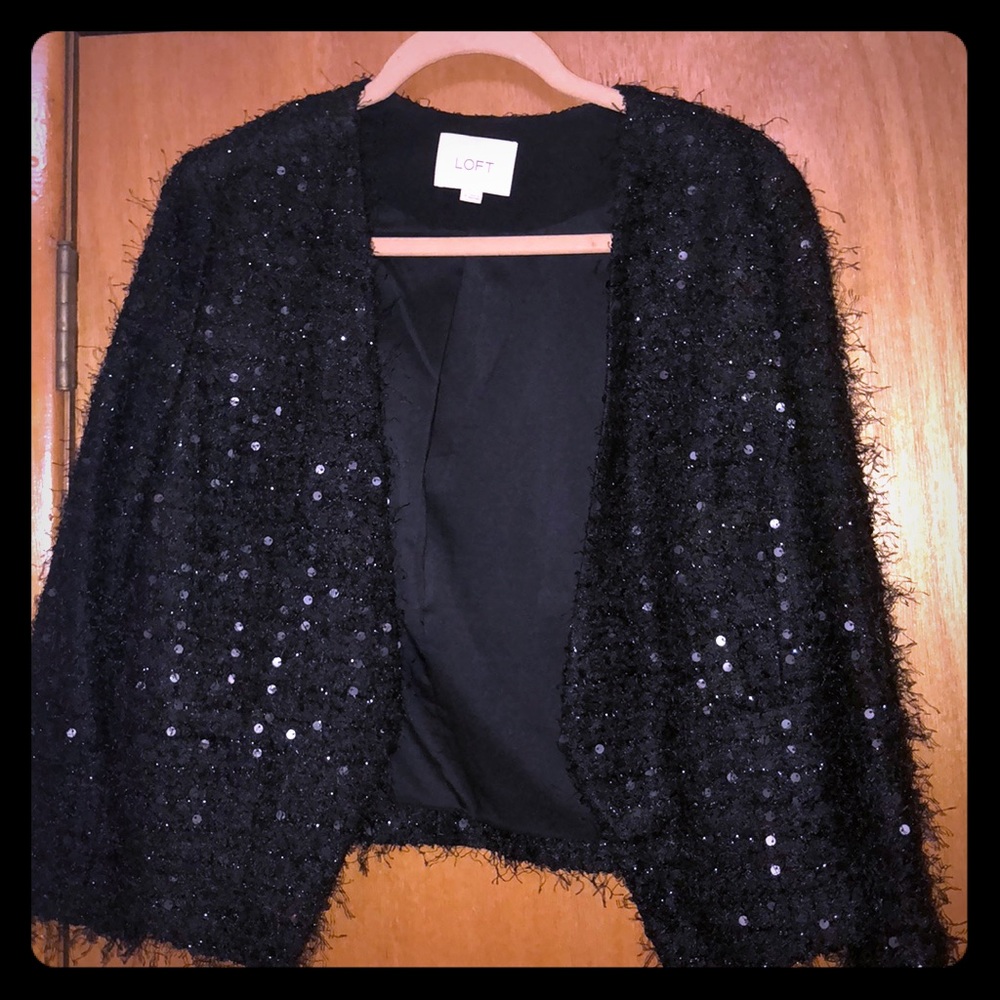 Ann Taylor LOFT black sequin jacket size 14